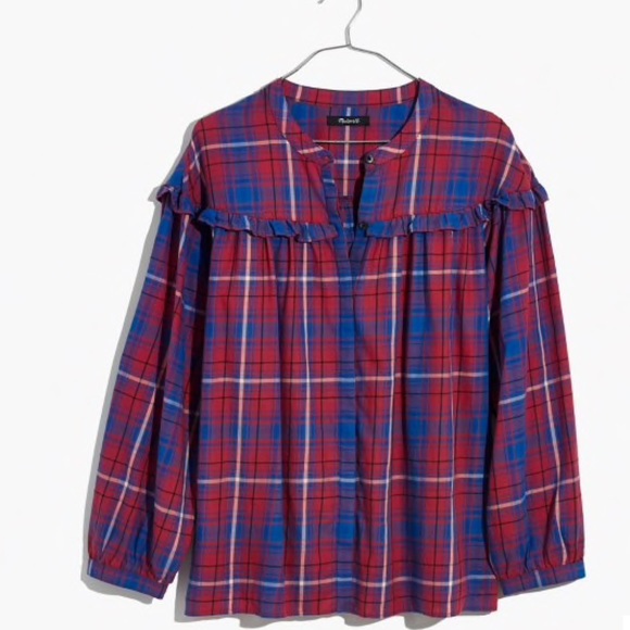 Madewell plaid shirred button-down top - Picture 2 of 6